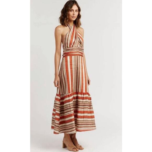 DISSH Stevie Linen Blend Striped Halter Dress 4 - Picture 2 of 10